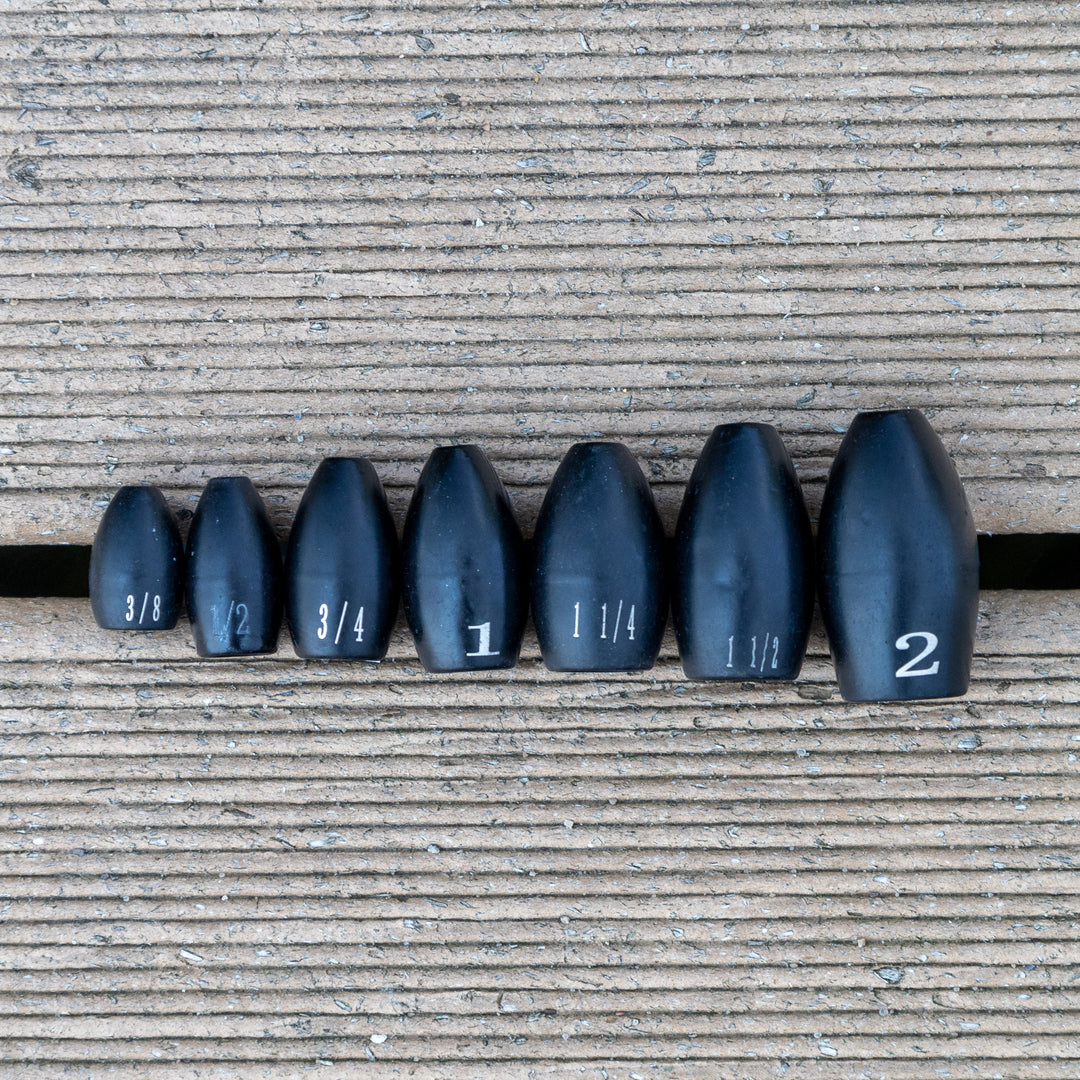 Reaction Tackle Tungsten Flipping Weights in green pumpkin, 3/8 oz sinkers for bass fishing, 6 per pack