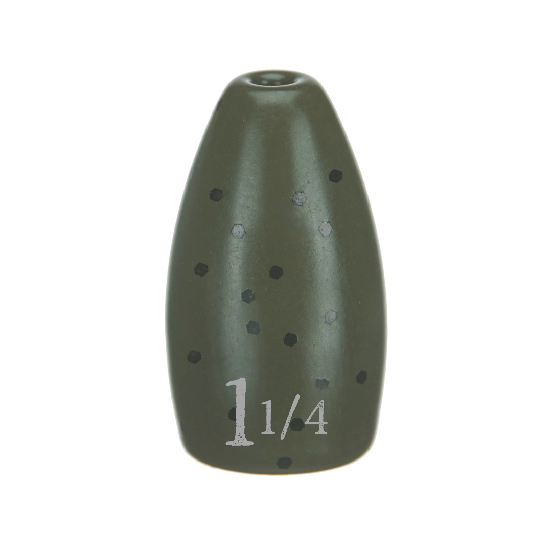 Reaction Tackle Tungsten Flipping Weights in green pumpkin, 3/8 oz sinkers, set of 6 for bass fishing.