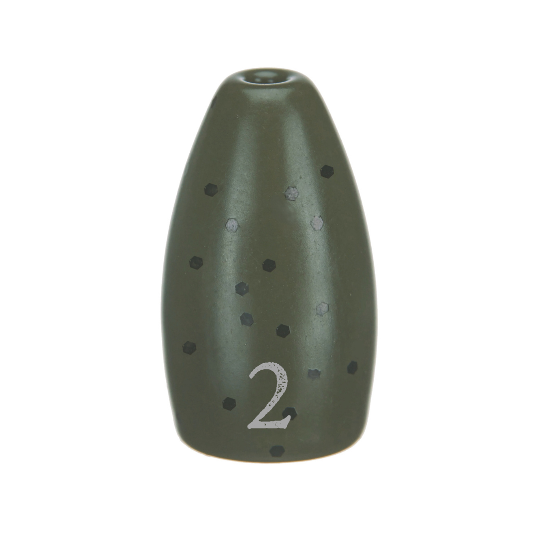 Reaction Tackle Tungsten Flipping Weights in green pumpkin, 3/8 oz sinkers and weights for fishing, 6 per pack.