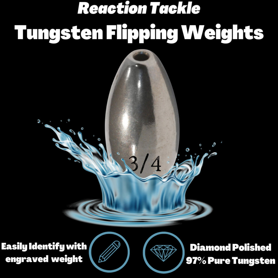 Reaction Tackle Tungsten Flipping Weights in green pumpkin, 3/8 oz sinkers ideal for bass fishing, shown in pack of six.