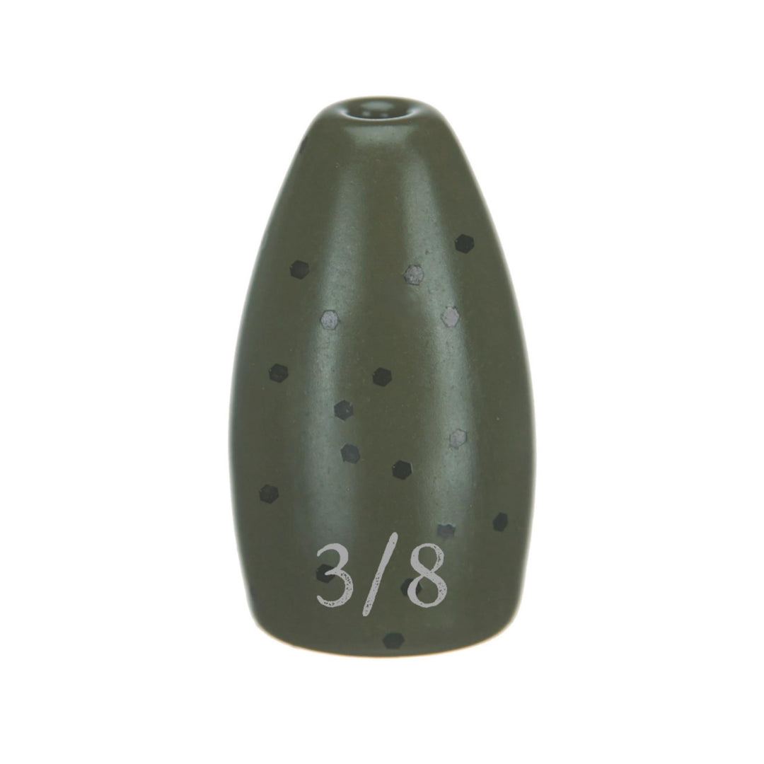 Reaction Tackle Tungsten Flipping Weights in green pumpkin, 3/8 oz, pack of 6, designed for bass fishing and flipping techniques.