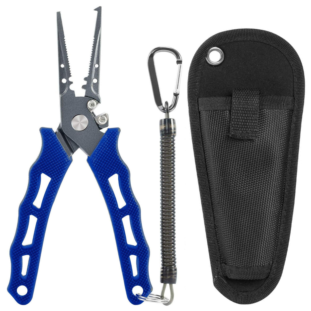 Reaction Tackle 7-inch fishing pliers with straight nose, sturdy stainless steel construction for fishing and tackle tasks.