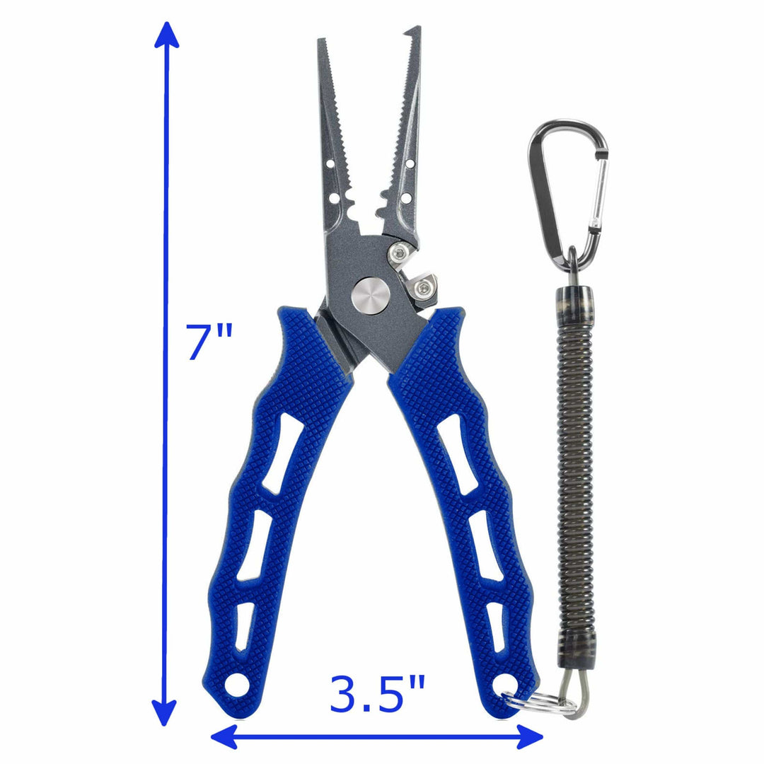 Reaction Tackle 7-inch straight nose fishing pliers with textured grip for easy handling and precise line cutting.