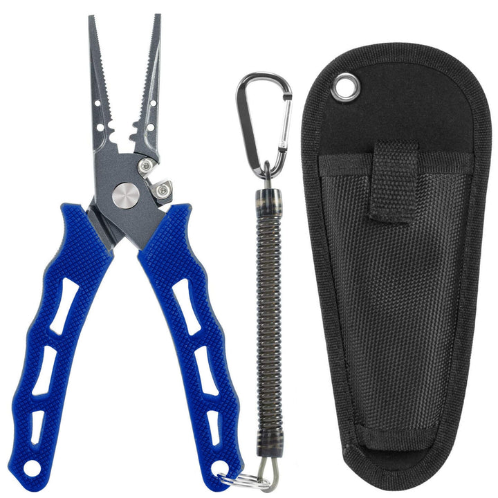 Reaction Tackle 7-inch straight nose fishing pliers, durable stainless steel fishing tools with ergonomic handle for anglers.