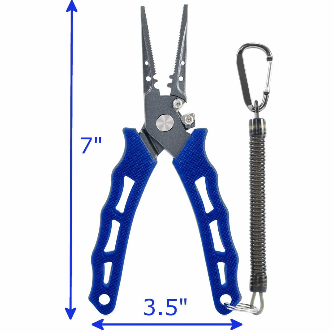 Reaction Tackle 7-inch fishing pliers with straight nose, durable stainless steel construction for fishing and tackle use.
