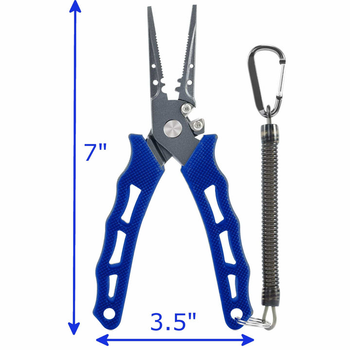 Reaction Tackle 7-inch fishing pliers with straight nose, durable stainless steel construction for fishing and tackle use.