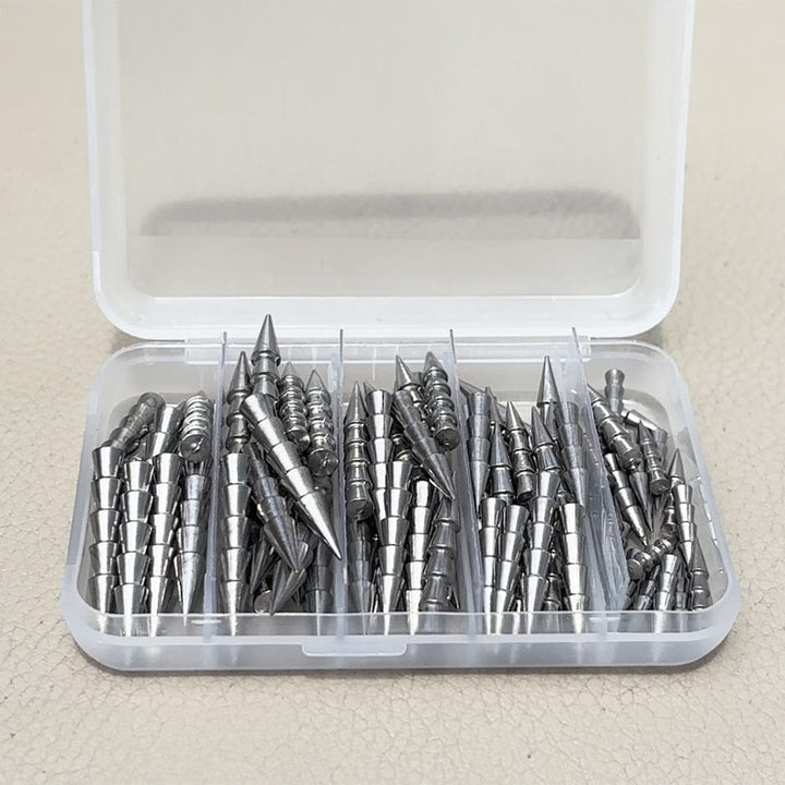 Reaction Tackle tungsten nail weights, 1/32 oz insert sinkers, pack of 25, designed for fishing and precise weight placement.