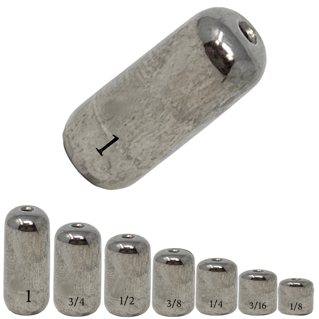 Reaction Tackle tungsten barrel weights in silver, 1/8 oz, pack of 8, designed for fishing applications.
