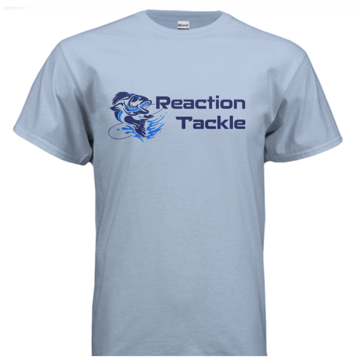 White Reaction Tackle short sleeve T-shirt featuring the Reaction Tackle logo, laid flat on a neutral background.