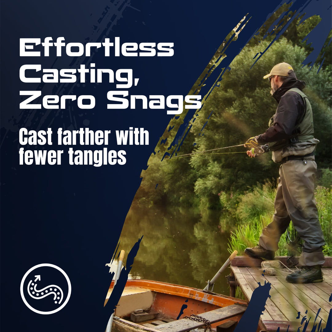 Reaction Tackle braided fishing line, 5X USA-made, close-up showing durable, tightly woven braided fishing line in clear packaging.