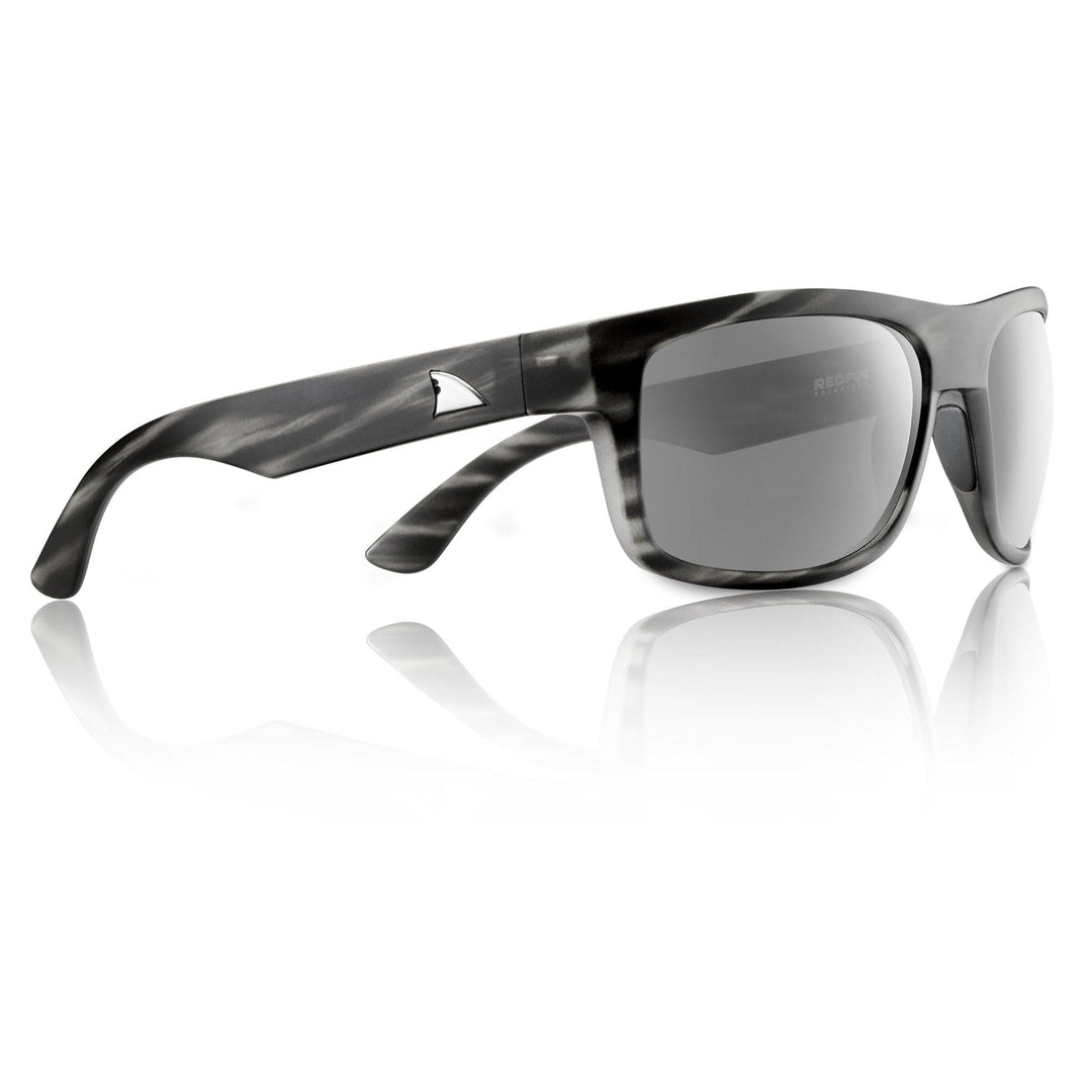 RedFin Polarized Fripp fishing sunglasses with polarized lenses, black frame, and sporty design for outdoor fishing activities.
