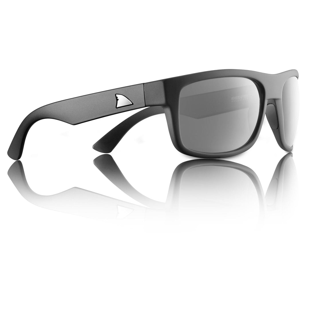 RedFin Polarized Fripp fishing sunglasses with polarized lenses and sporty black frame, designed for outdoor fishing activities.