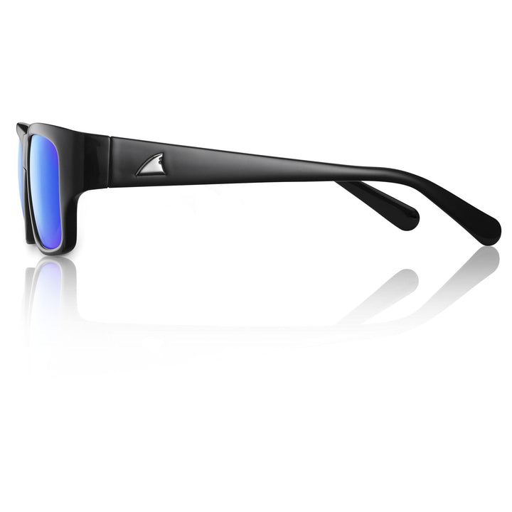 RedFin Polarized Montego fishing sunglasses with polarized lenses and black frame, designed for outdoor fishing activities.