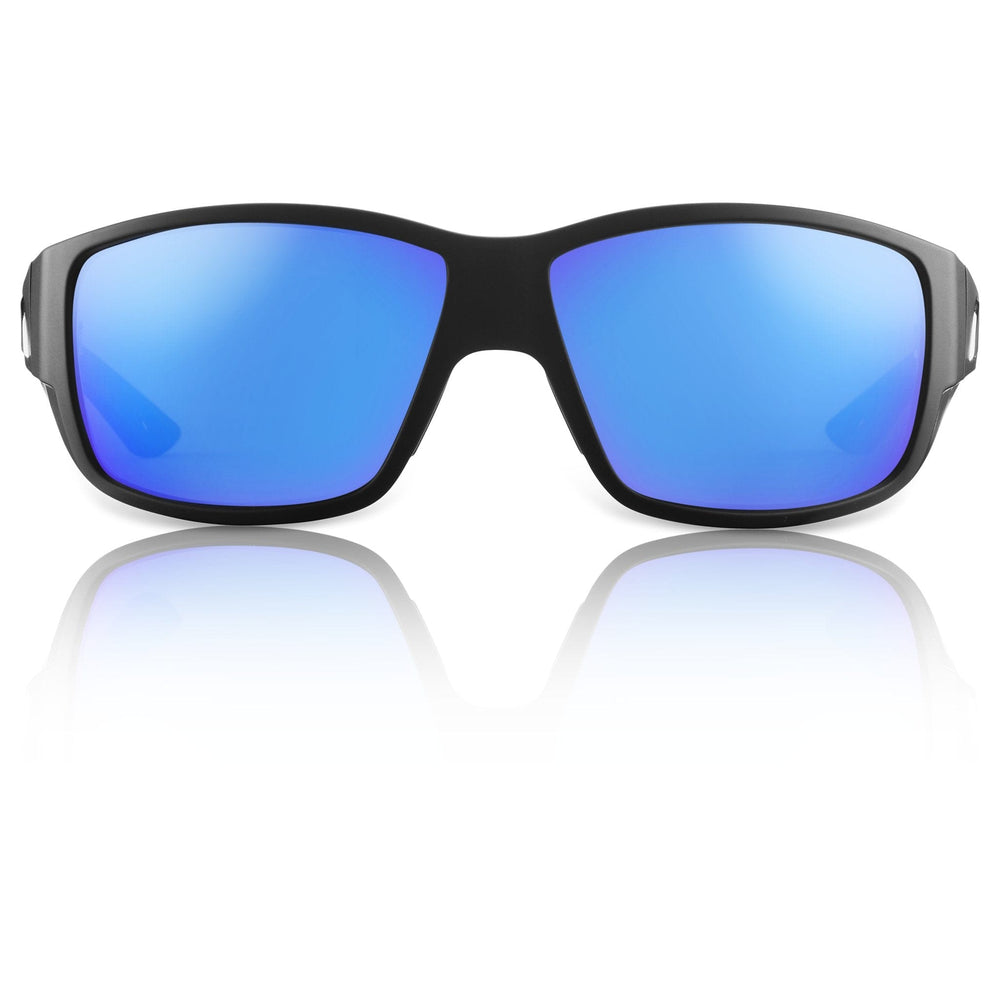 RedFin Polarized Grand Banks XL fishing sunglasses with polarized lenses, black frame, and sleek design for outdoor fishing activities.