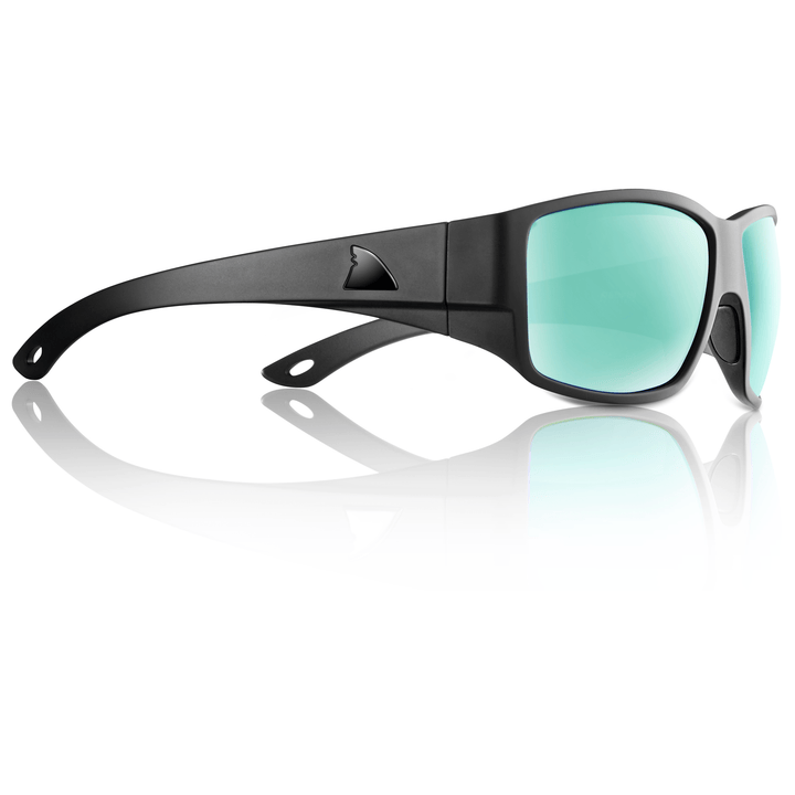 RedFin Polarized Grand Banks XL fishing sunglasses with polarized lenses and sporty black frame, designed for outdoor fishing activities.