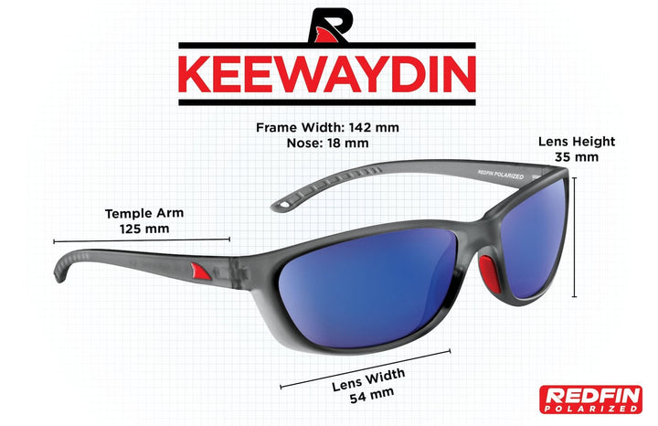 RedFin Polarized Keewaydin fishing sunglasses in matte black with amber-green lenses, designed for fishing and outdoor activities.
