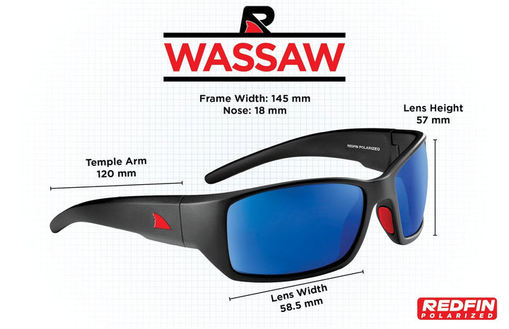 RedFin Polarized Wassaw fishing sunglasses with matte black frame and amber-green lenses, designed for outdoor fishing activities.
