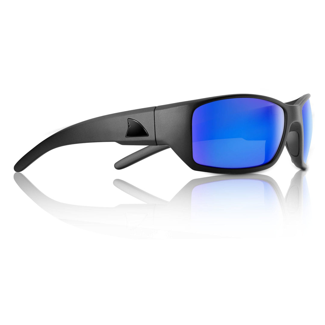 RedFin Polarized Wassaw fishing sunglasses with matte black frames and amber-green polarized lenses.