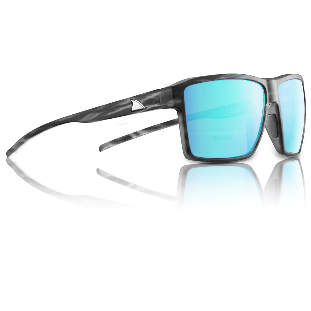 RedFin Polarized Hatteras fishing sunglasses with black frames and polarized lenses, suitable for outdoor fishing activities.