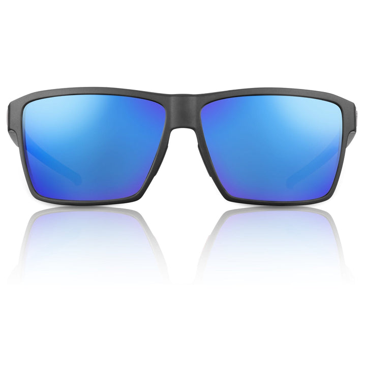 RedFin Polarized Hatteras fishing sunglasses with black frames and polarized lenses, designed for outdoor fishing activities.