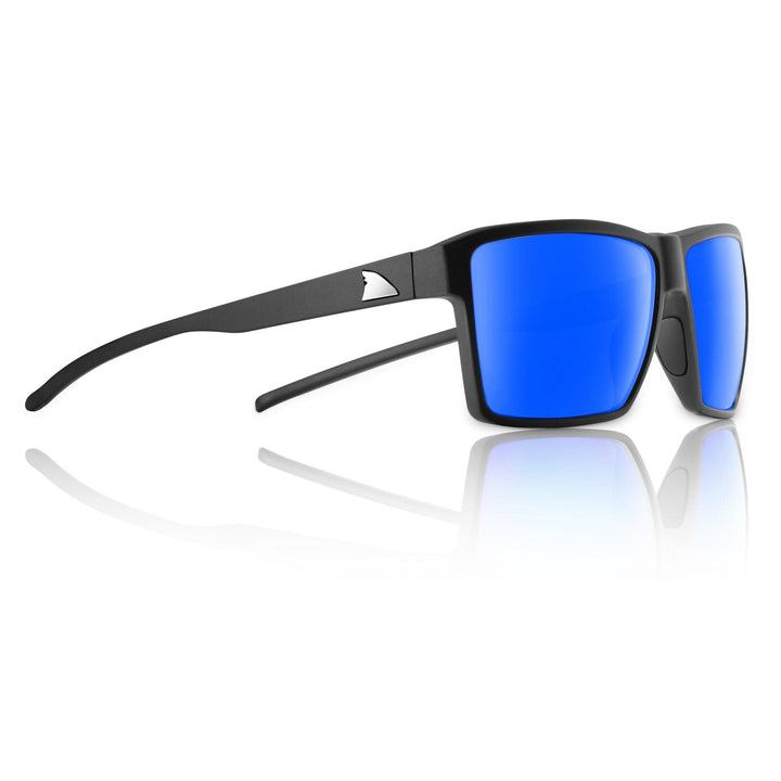 RedFin Polarized Hatteras fishing sunglasses with black frames and polarized lenses, designed for outdoor water activities.