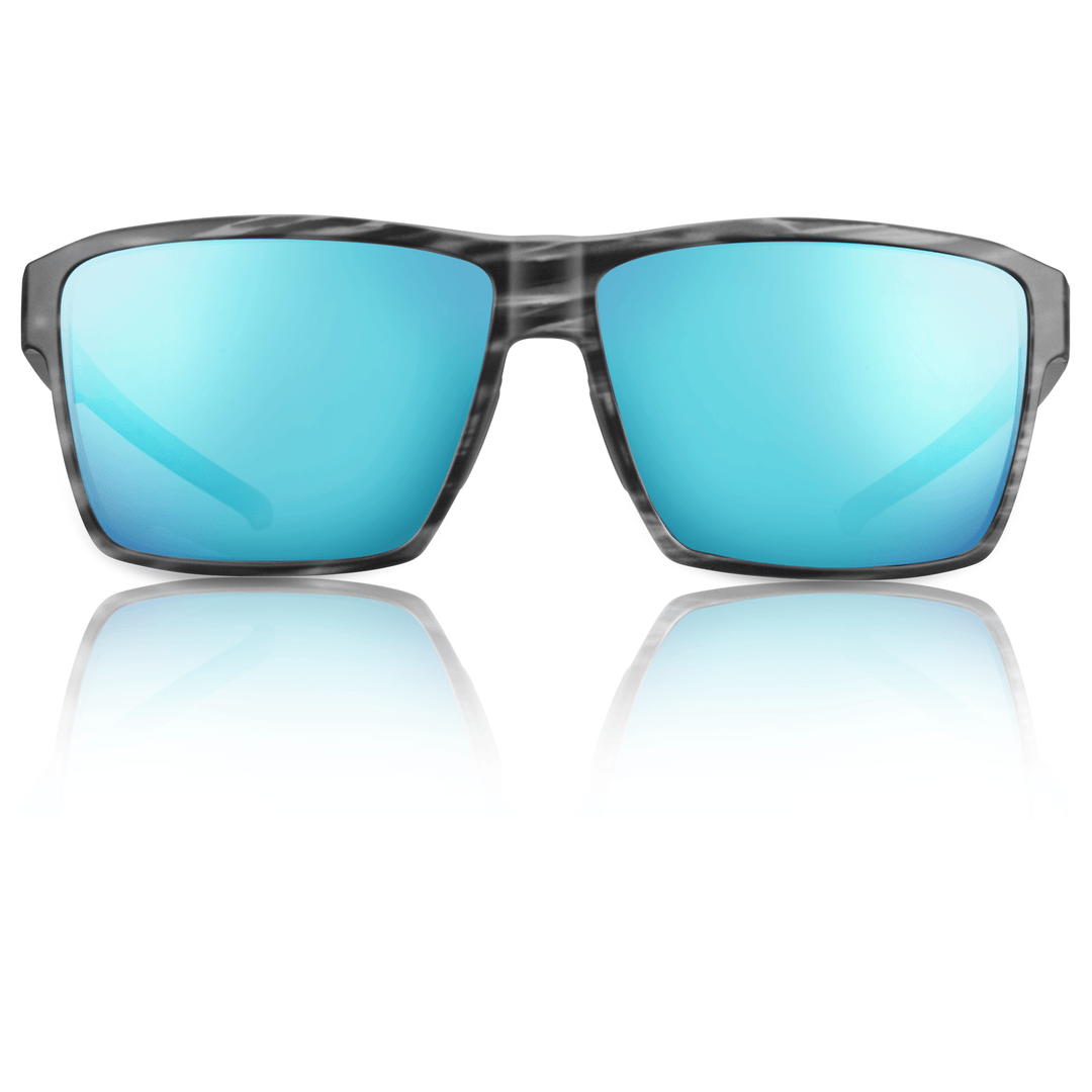 RedFin Polarized Hatteras fishing sunglasses with black frames and polarized lenses, designed for outdoor fishing activities.