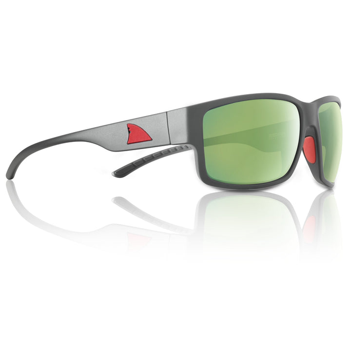 RedFin Polarized Sanibel fishing sunglasses with matte black frames and coastal blue lenses, designed for outdoor fishing activities.