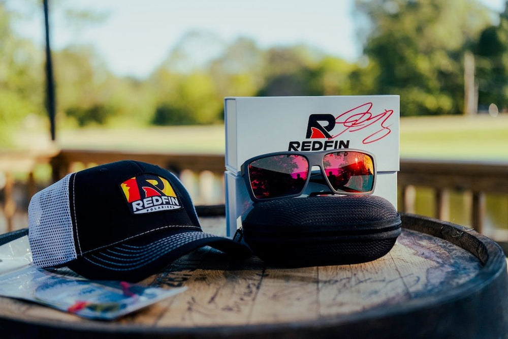 RedFin Polarized Nunley Edition fishing sunglasses with matte gray hull, designed for anglers to reduce glare and enhance vision.