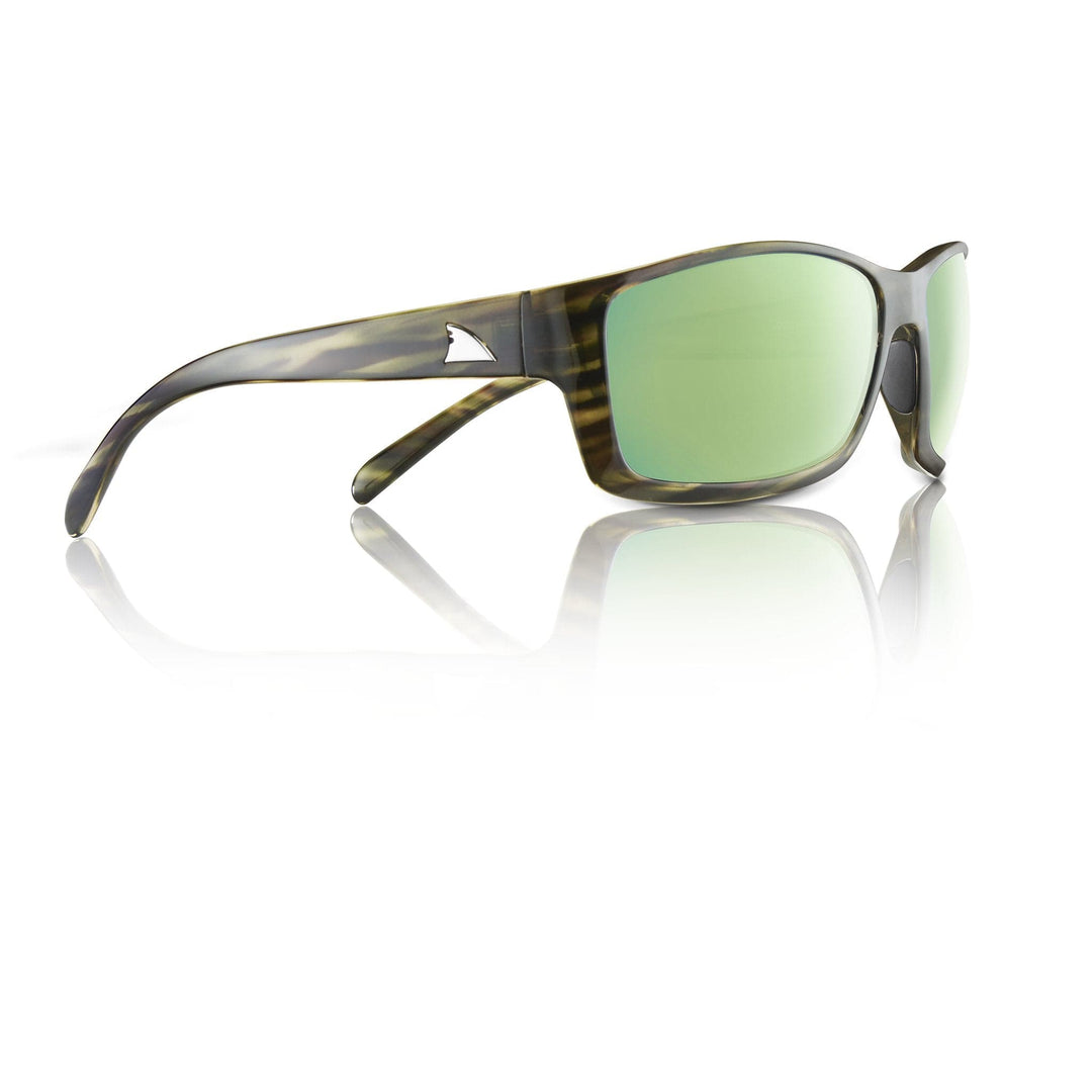 RedFin Polarized Outer Banks fishing sunglasses with matte honey drift frames and amber-green lenses, designed for outdoor fishing.