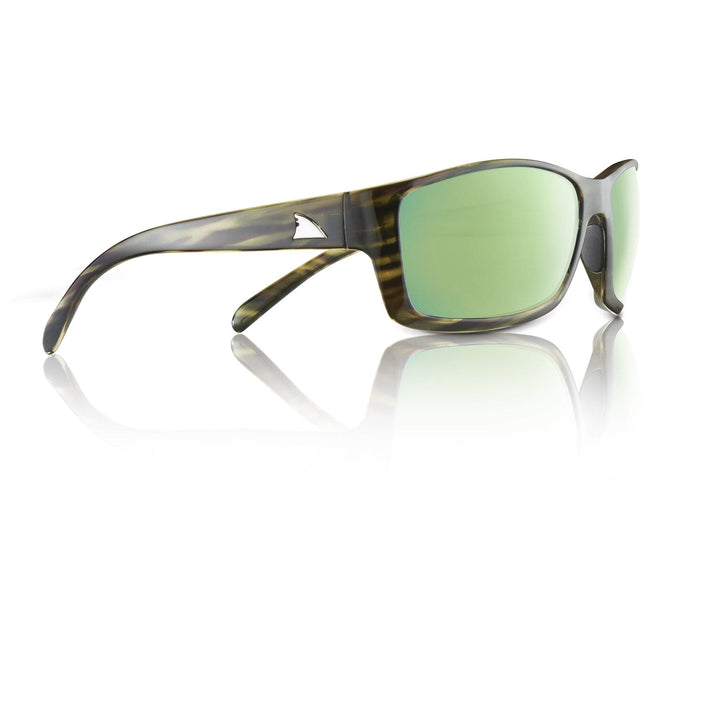 RedFin Polarized Outer Banks fishing sunglasses with matte honey drift frames and amber-green lenses, designed for outdoor fishing.
