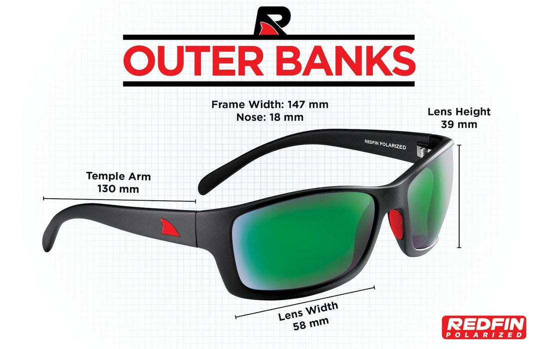 RedFin Polarized fishing sunglasses with matte honey drift frames and amber-green lenses, designed for outdoor fishing activities.
