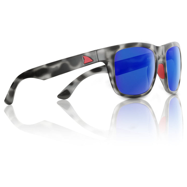RedFin Polarized Tybee fishing sunglasses with matte honey drift frame and Gulf blue lenses, designed for outdoor fishing activities.
