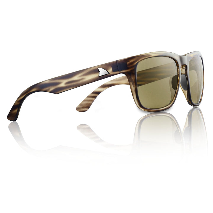 RedFin Polarized Tybee fishing sunglasses with matte honey drift frame and Gulf blue lenses, designed for outdoor fishing.