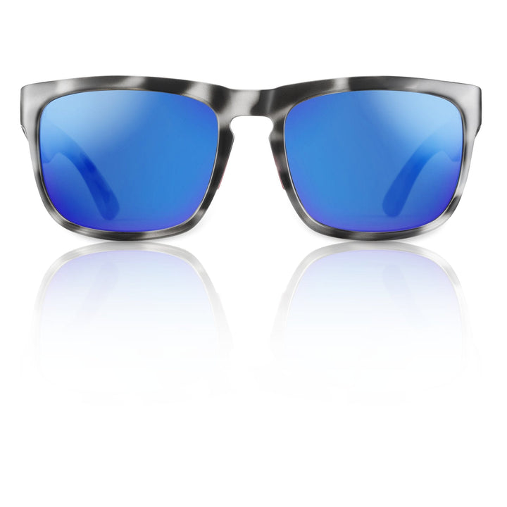 RedFin Polarized Tybee fishing sunglasses with matte honey drift frame and Gulf blue polarized lenses, designed for outdoor fishing.