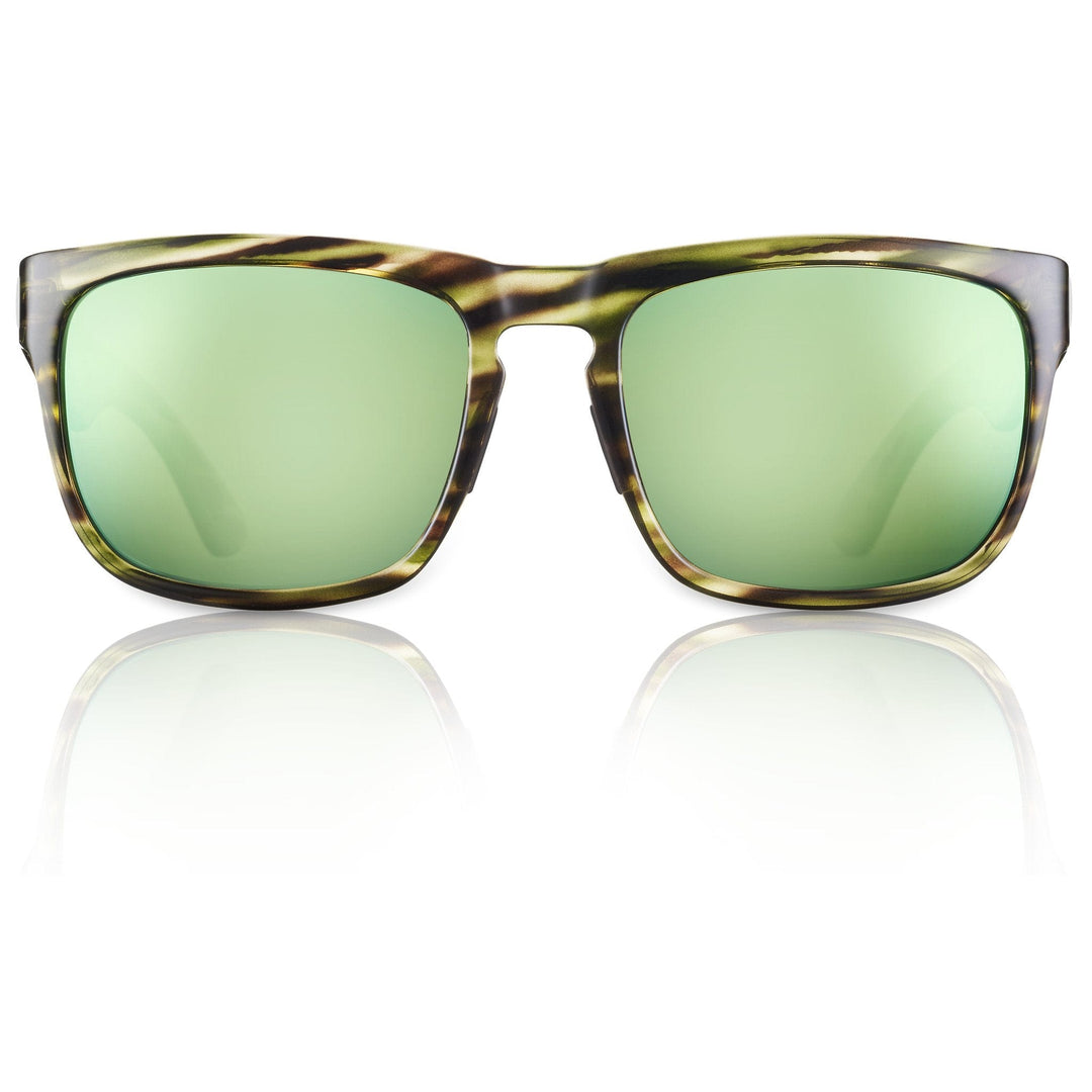 RedFin Polarized Tybee fishing sunglasses with matte honey drift frames and blue tinted lenses, designed for fishing and outdoor use.