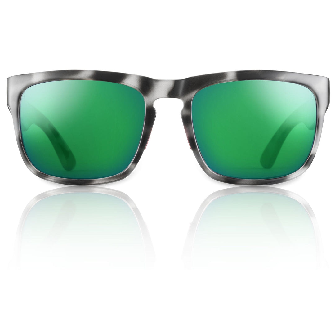 RedFin Polarized Tybee fishing sunglasses with matte honey drift frames and Gulf blue lenses for outdoor fishing activities.