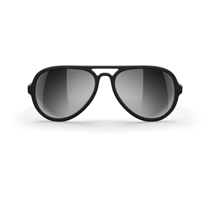 REKS® aviator polarized sunglasses with black mirror polycarbonate lenses, featuring classic aviator frame and reflective coating.