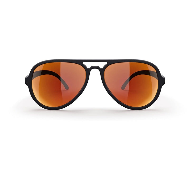 REKS® aviator polycarbonate sunglasses with black frames and red mirror lenses, featuring classic aviator style and durable construction.