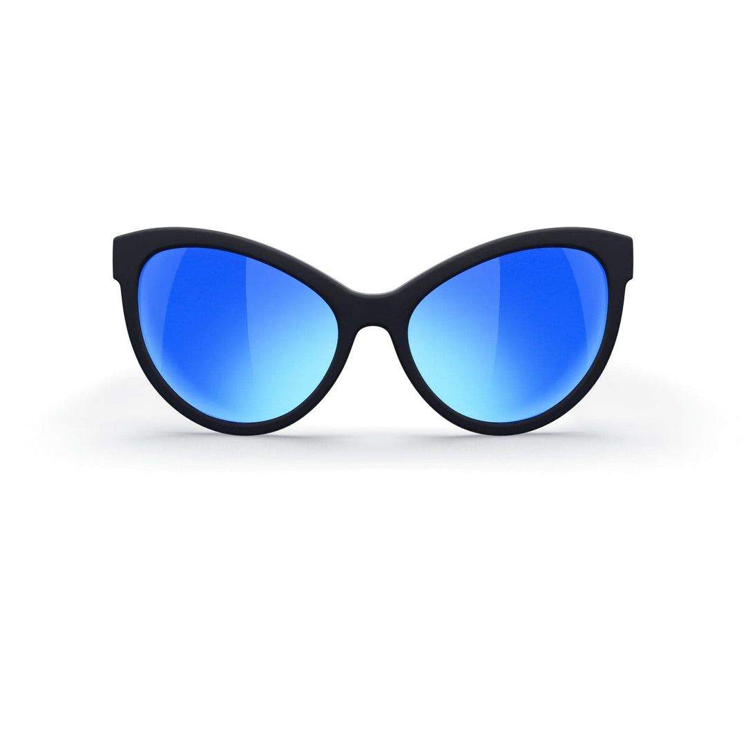 REKS® cat eye polarized sunglasses with silver mirror lenses, made from durable polycarbonate for stylish eye protection.