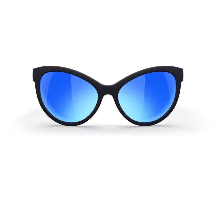 REKS® cat eye polarized sunglasses with silver mirror lenses, made from durable polycarbonate for stylish eye protection.