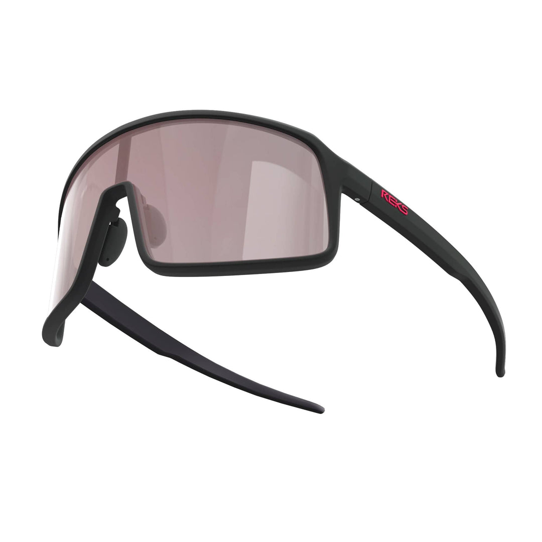 REKS® K-Shield contrast polarized sunglasses with black frame and custom tinted lenses, showcasing stylish and protective eyewear.