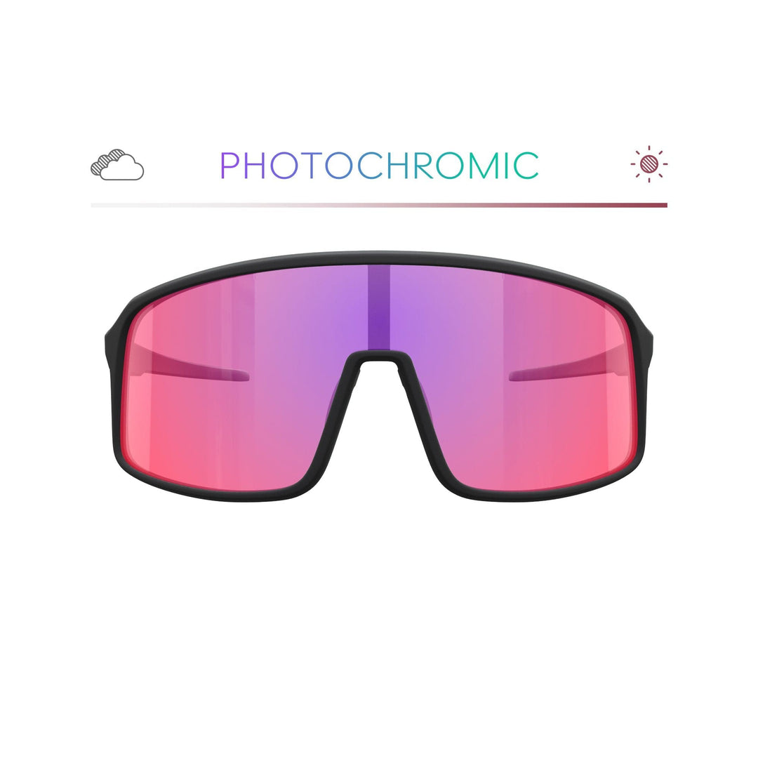 REKS® K-Shield contrast photochromic sunglasses with black frames, shown from the front in a compact, high-quality image.