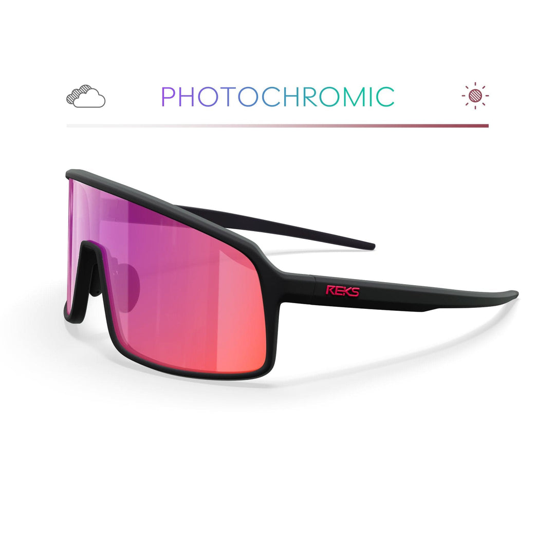 Black REKS® K-Shield Kontrast Photochromic Sunglasses with sleek frame and tinted lenses for adaptive sun protection.