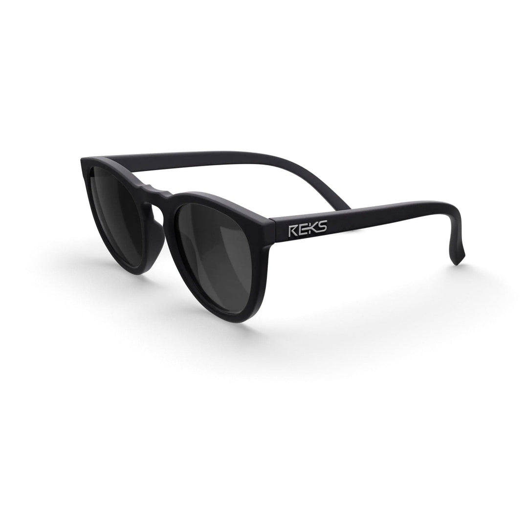 REKS® round polarized polycarbonate sunglasses with rose amber lenses, stylish and UV-protective for outdoor wear.