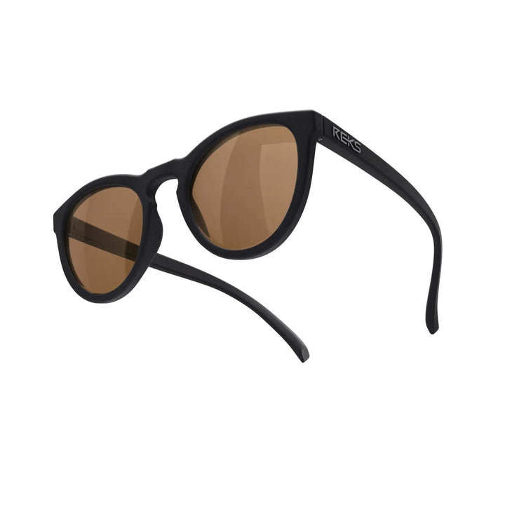 REKS® round polarized polycarbonate sunglasses with rose-amber tinted lenses and a sleek round frame.