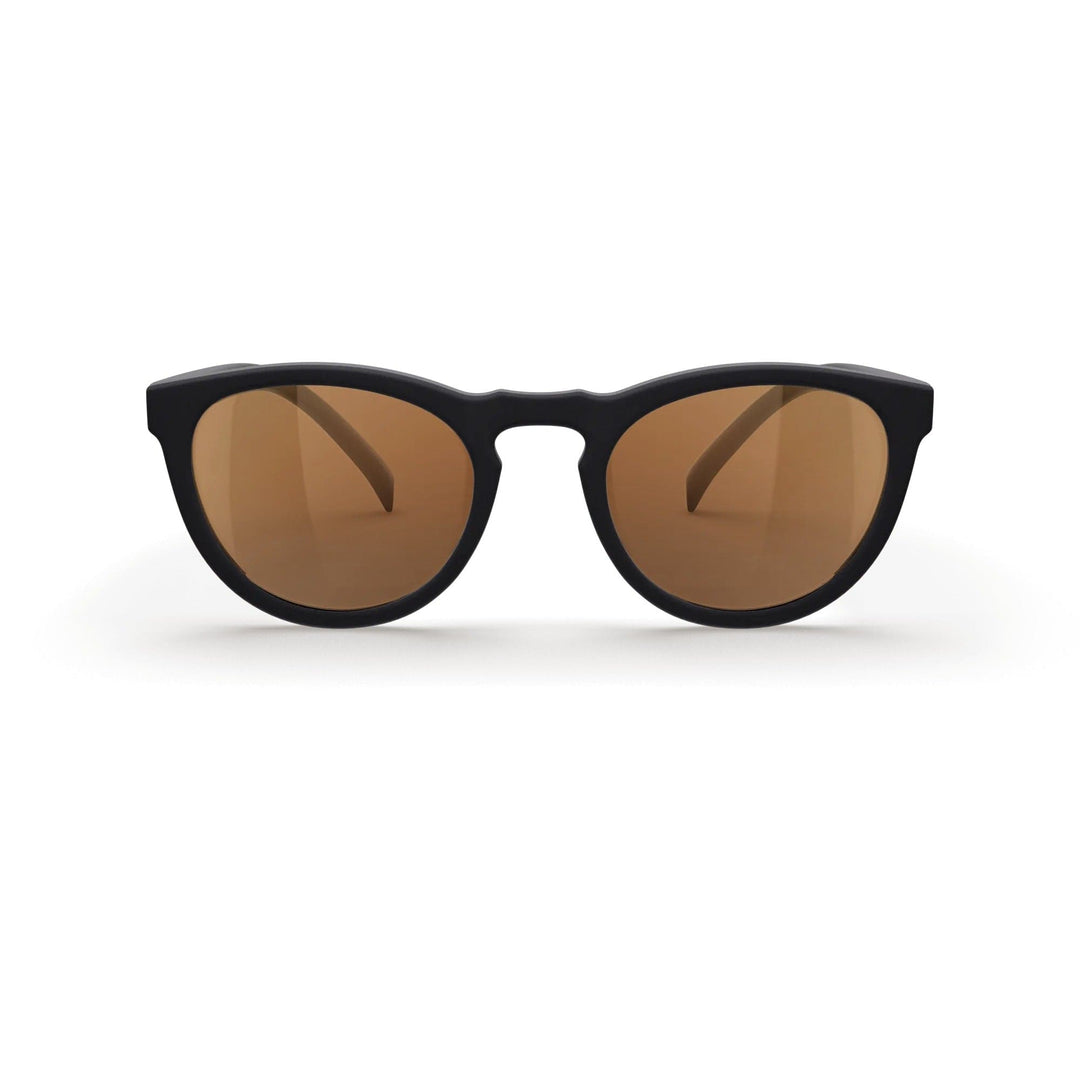 Round REKS® polarized polycarbonate sunglasses with rose-amber lenses, featuring a stylish round frame and UV protection.