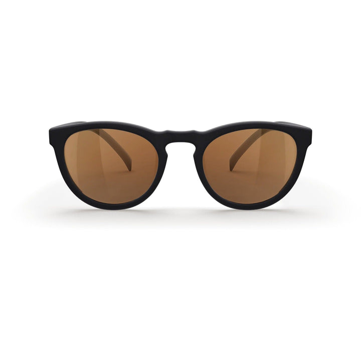 Round REKS® polarized polycarbonate sunglasses with rose-amber lenses, featuring a stylish round frame and UV protection.