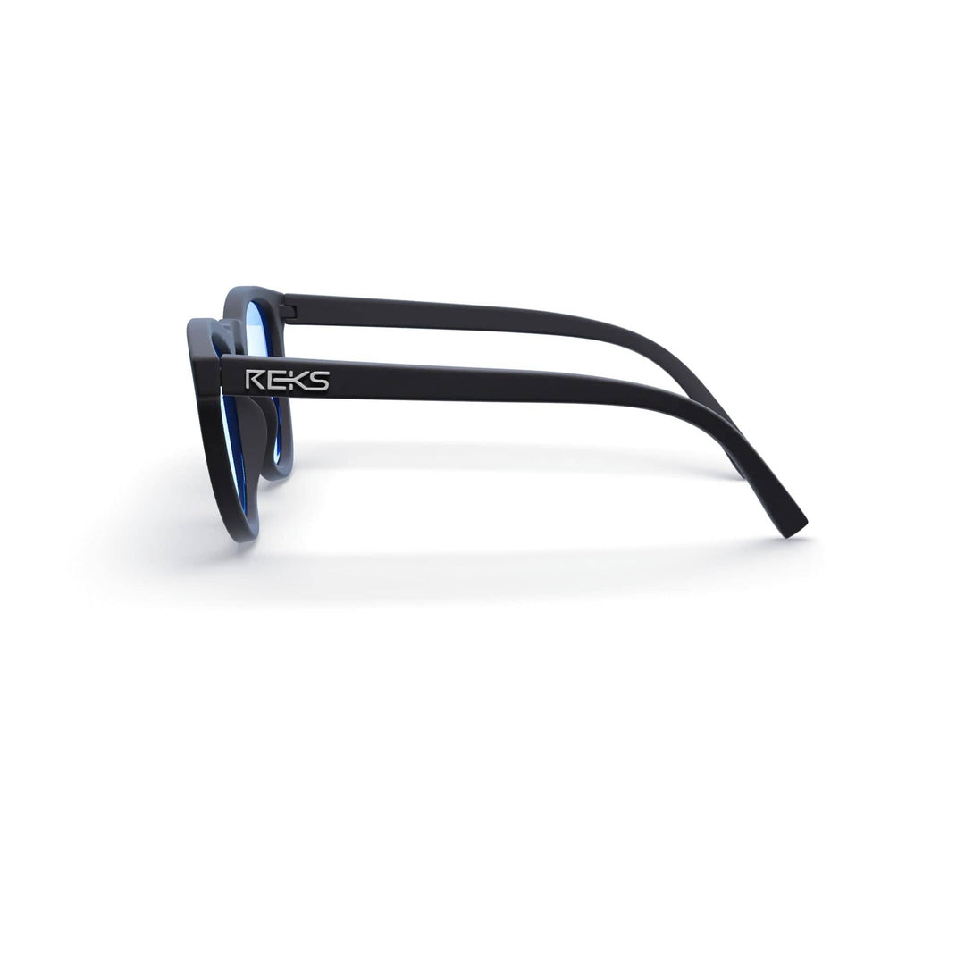 REKS® round polarized polycarbonate sunglasses with rose amber lenses, stylish and UV-protective eyewear for outdoor wear.