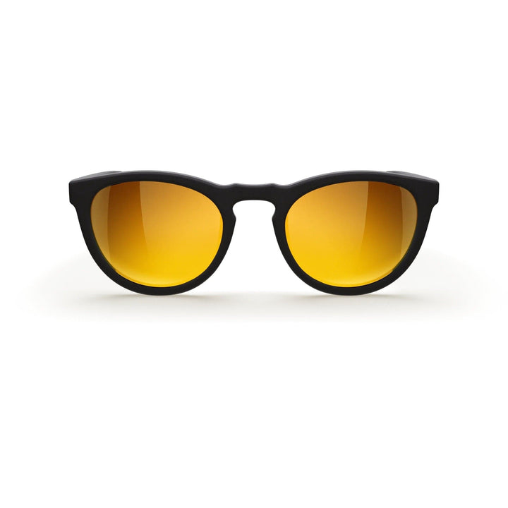 Round REKS polarized polycarbonate sunglasses with rose amber lenses, stylish and protective eye wear for sun protection.