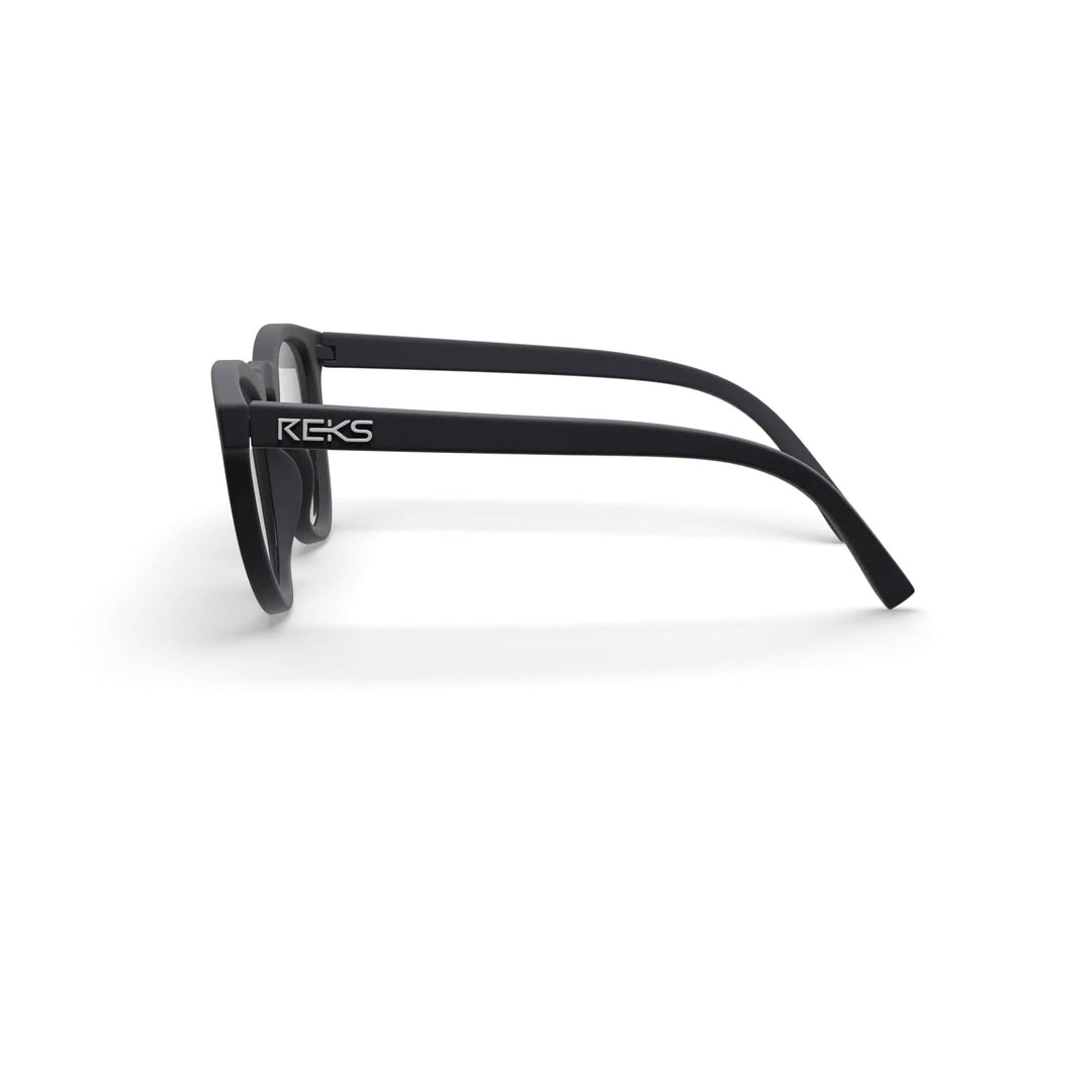 REKS® round polarized polycarbonate sunglasses with rose-amber lenses, stylish and protective eyewear for sunny days.